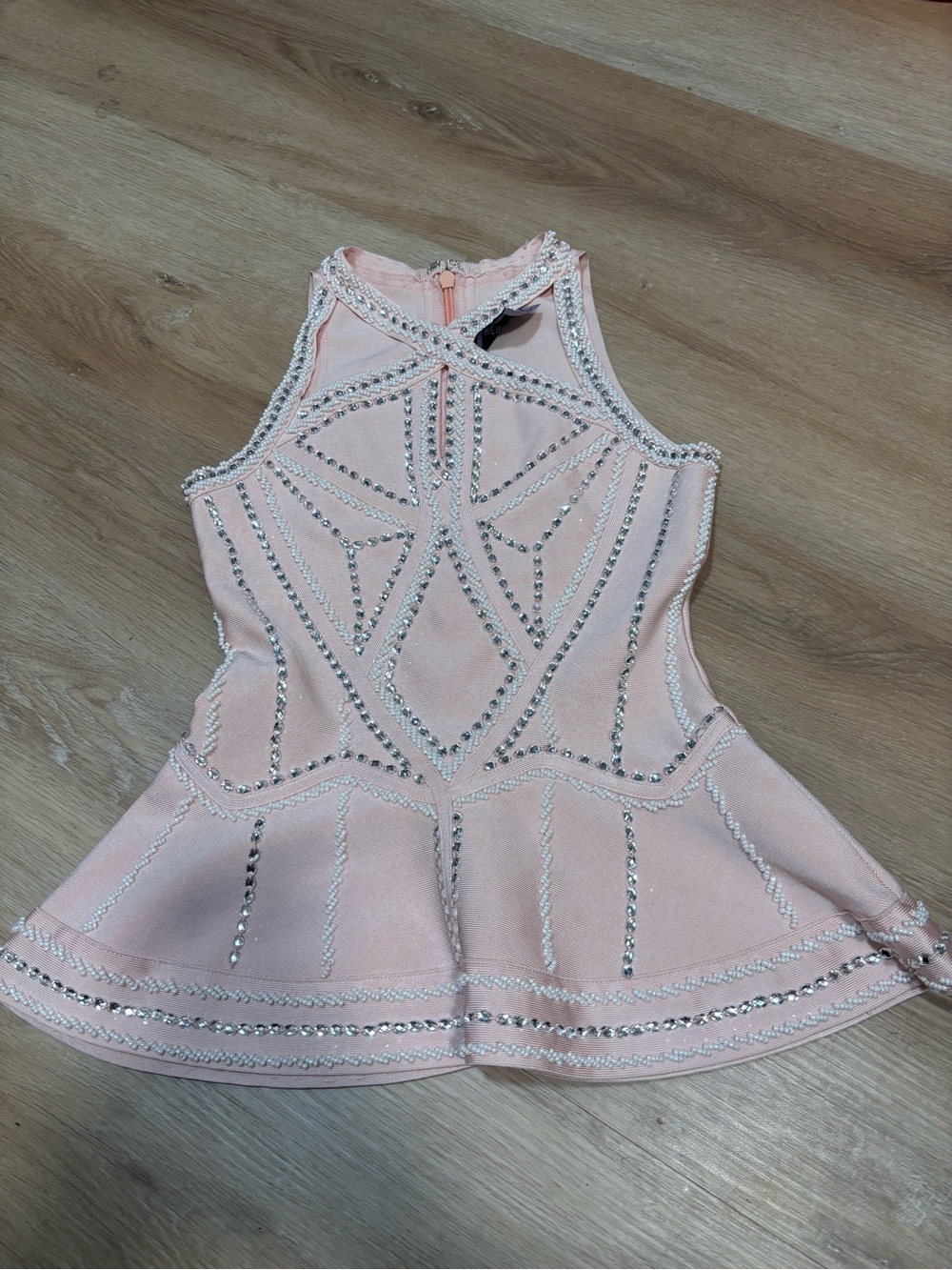 Herve Leger Sleeveless Embellished Pink Peplum Top size S